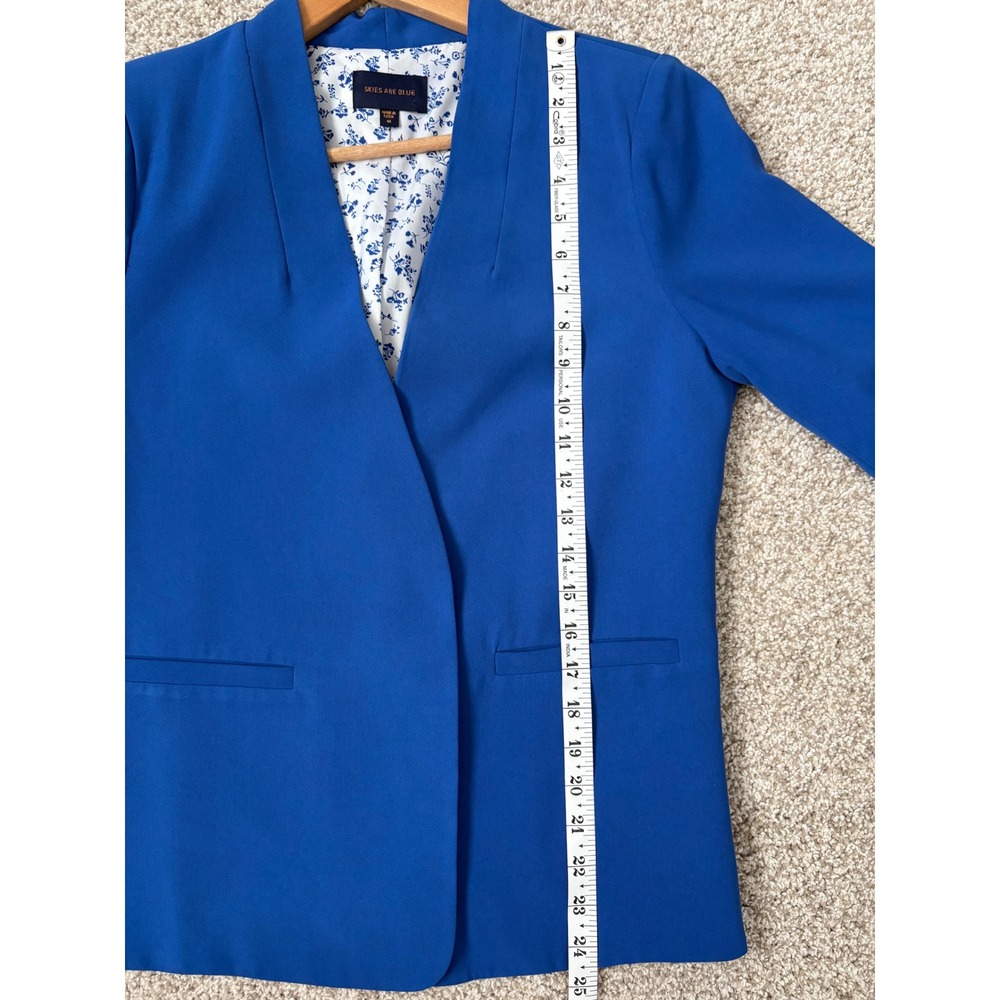 Skies Are Blue Ditsy Floral Lining Royal Blue Open Front Blazer Ruched Sleeve M - Picture 8 of 9